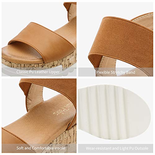 DREAM PAIRS Womens Open Toe Elastic Strap Casual Flatform Platform Wedges Sandals,Size 11,Camel,REED-2
