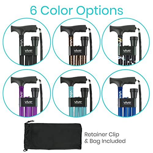 Vive Folding Cane - Foldable Walking Cane for Men, Women - Fold-up, Collapsible, Lightweight, Adjustable, Portable Hand Walking Stick - Balancing Mobility Aid - Sleek, Comfortable T Handles (Purple) - color: Purple