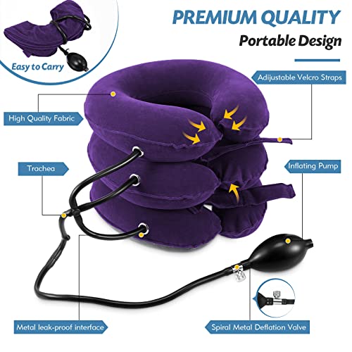 Jaximy Neck Stretcher for Neck Pain Relief, Cervical Traction Device, Neck Traction Device, Adjustable Inflatable Neck Brace & Cervical Neck Traction Device Home Use Decompression(Purple) - color: Purple