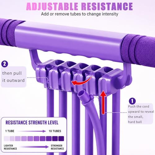 3 in 1 Adjustable Pedal Resistance Band, 10-Tube Multifunction Tension Rope | Pedal Resistance Band With Handle Suitable for Yoga, Pilates, Fat Loss, and Full-Body Shaping Workouts - color: Purple