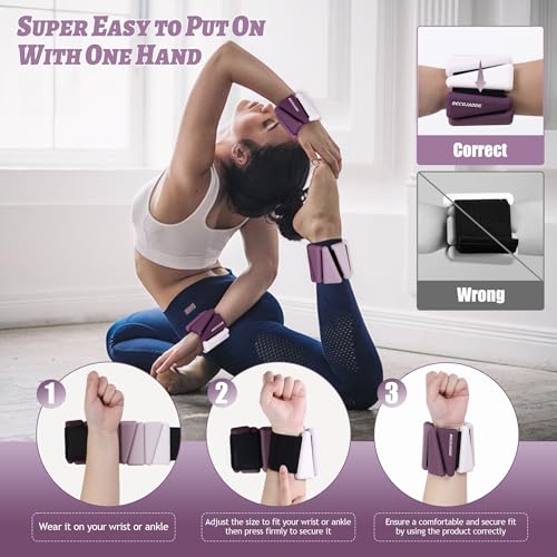 BECOJADDE Ankle Weights for Women Wrist Weights Set of 2 (1 lb/2 lb Each) Adjustable Arm Leg Weight for Womens Men Suitable for Walking Swimming Running Pilates Yoga Gym - color: Deep Plum, size: 4lb Pair (2lb Each)