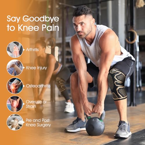 Copper Knee Braces for Knee Pain 2 pack, Knee Compression Sleeve Support for Men and Women, Medical Grade Knee Brace for Working Out Running Arthritis Sports Meniscus Tear Joint Pain Relief M - size: Medium
