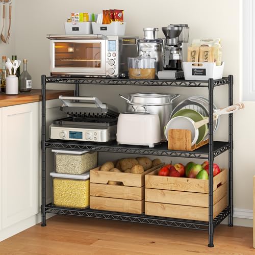 DurayLoly 35.6" W Storage Shelves, 3 Tier Adjustable Metal Shelving Unit Heavy Duty Steel Wire Rack for Kitchen,Laundry,Pantry,Office,Garage, Closet,Black(35.6" Wx14"Dx35.6"H) - size: Black-35.4"Wx13.9"Dx35.4"H