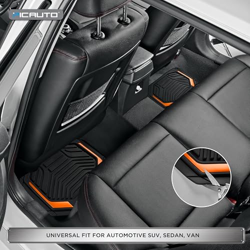 PIC AUTO Heavy Duty Rubber Floor Mats, Orange Aluminum Film Car Mats Set, Front and Rear Car Mats with Anti-Slip Backing, All Weather Protection, Trim-to-Fit for Automotive SUV, Sedan, Van - color: Orange