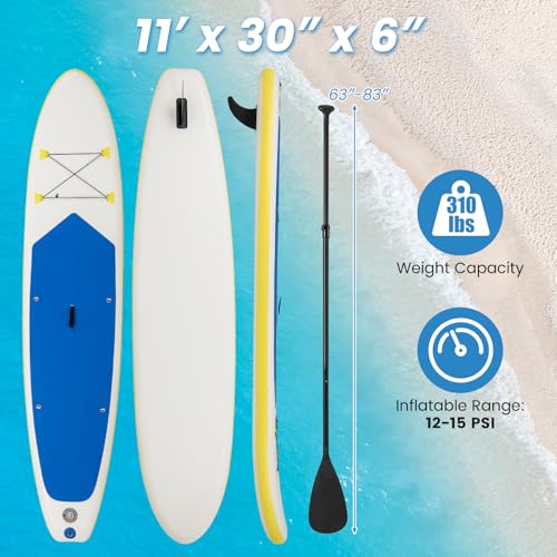 KOTEK 10FT/11FT Inflatable Paddle Board, SUP Paddleboard with Hand Pump, Safety Leash, Repair Kit, Carry Bag, Non-Slip EVA Deck, Stand Up Paddle Board for Youth & Adults - size: 11 FT, style: Reflex Blue