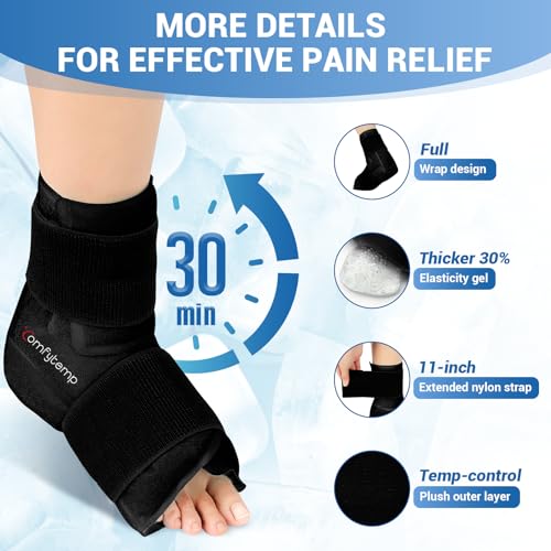 Comfytemp Ankle Foot Ice Pack Wrap for Plantar Fasciitis Relief, Ankles Brace for Sprain, Heel Spur, Swelling, Achilles Tendonitis, Cold Bag for Injuries Reusable, Hot Cold Compress, 1 Pack (Black) - color: Black 70, size: Large