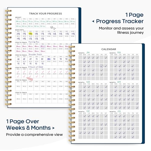 Fitness Workout Journal for Women & Men, A5(5.5" x 8.2") Workout Log Book Planner for Tracking, Progress, and Achieving Your Wellness Goals-Navy Blue - color: l.Navy Blue