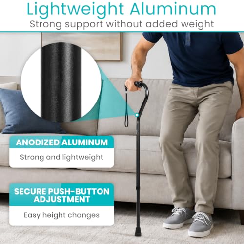Vive Walking Cane for Women, Men, Elderly - Patented Offset Grip - Lightweight Adjustable Walking Aid with a Non-Slip Tip - Sturdy Balancing Mobility Aid for Seniors - color: Black