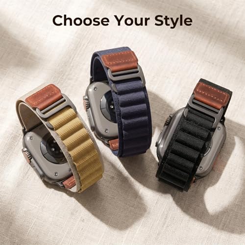 Alpine Loop Nylon Compatible with Apple Watch Ultra 3/2/1 Band 49mm Series 11/10/9/8/7/6/5/4/3/2/1/SE 46mm 45mm 44mm 42mm, Adjustable Soft Sport Strap with Leather Design for iWatch Men - color: Dark Blue