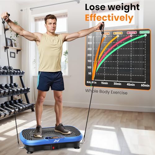 AXV Vibration Plate Fitness Platform Exercise Machine Vibrating Shaking Full Body Shaker Workout Vibrate Stand Shake Board Sport for Weight Loss Fat Burner for Gym Home Office - color: BT.PRO.BLUE