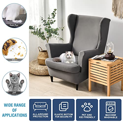 NILUOH Wingback Chair Slipcover 2 Pieces, Stretch Spandex Wingback Chair Covers Washable Slipcover for Wingback Armchairs Non-Slip Furniture Protector with Elastic Bottom for Living Room - color: Dark Grey01