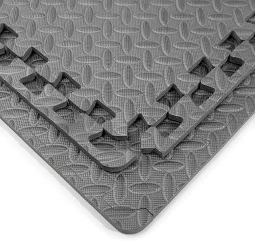 Interlocking Puzzle Exercise Mat, EVA Foam, 20" x 20", 1 cm Thick, Black, 24 Pieces, 64 Sq Ft, for Home Gym, Fitness Equipment and Play Areas (6, Grey) - color: Grey