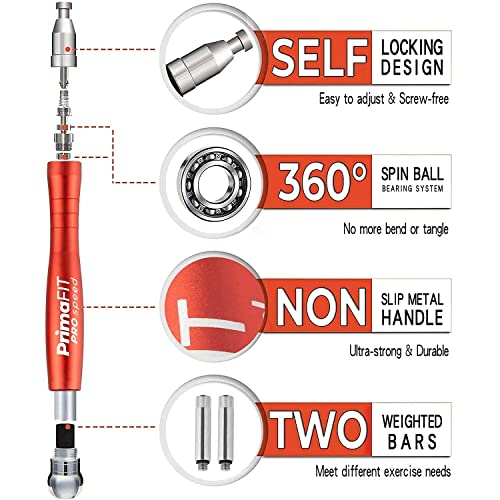 PrimaFIT Pro Speed Jump Rope for Adults, Weighted Skipping Rope for Boxing | Adjustable Jumping Rope for Fitness Workout & CrossFit Exercise, Double Unders, Handle Weights, 3m Cables 2 Protectors, Bag - color: Red