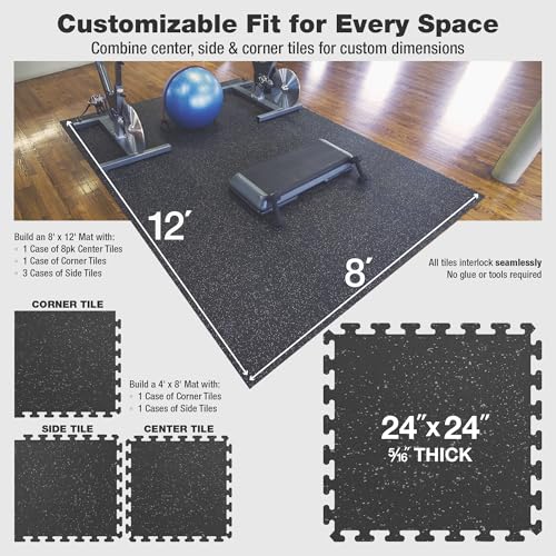 Matter Flex 100% Rubber Floor Mats - Recycled Rubber Gym Flooring for Home Gym, Interlocking Exercise Tiles, Made in The USA, Gym Tiles, Side (4 tiles/16 Sq. Ft.), Black with Red Speck - color: Black With Red Specks, size: Side (4 tiles/16 Sq. Ft.)