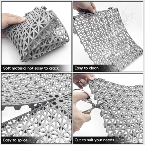 RITOLLO Modular Interlocking Cushion Drainage Floor Tiles, 16-Pack 11.8"x11.8" PVC Raised Non-Slip Interlocking Mats with Drain Holes for Deck, Pool, Garage, Shower, Patio, Bathroom, Sauna, Yard -Gray - color: Grey, size: 16-Pack