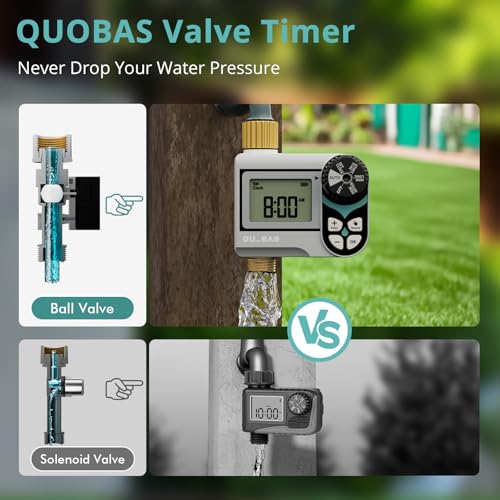 QUOBAS Zero Pressure Water Timer, Sprinkler Timer for Garden Hose Faucet | Brass Programmable Hose Timer, Rain Delay/Manual/Automatic Irrigation System, Low Pressure Watering Compatible Rain Barrel - size: Interval Program 1 Zone