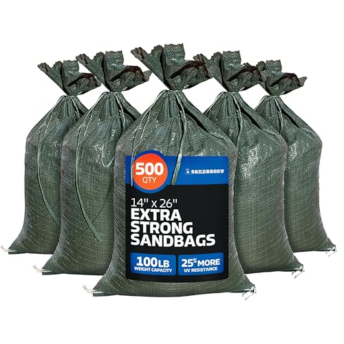 Sandbaggy - Heavy Duty Empty Sandbags For Flooding (14" X 26") - Poly Sand Bags - Flood Barrier, Weight, Construction, Earth Bag Homes - Reusable, UV Resistant - Tie Strings Attached (500 Bags) - size: 500 Count (Pack of 1)