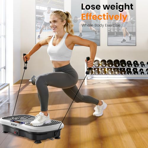 AXV Vibration Plate Fitness Platform Exercise Machine Vibrating Shaking Full Body Shaker Workout Vibrate Stand Shake Board Sport for Weight Loss Fat Burner for Gym Home Office - color: SLIM.WHITE