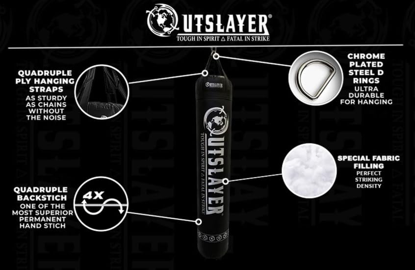 Outslayer Muay Thai Kickboxing Heavy Punching Bag – 6ft 130 lb – Made in USA – for MMA, Boxing & Training - color: Black/Red, size: Without Bottom D-Ring