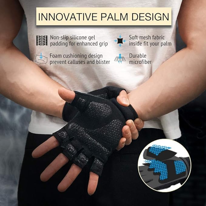 ATERCEL Workout Gloves for Men and Women, Exercise Gloves for Weight Lifting, Cycling, Gym, Training, Breathable and Snug fit - color: Black, size: X-Small