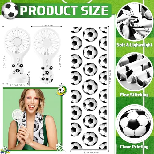 Woanger 24 Pcs Soccer Cooling Towels and Fans Sets Mini Handheld Fans Bulk 3 Speeds USB Lash Towel for Soccer Gifts for Sporting Team Games Party Favor - style: Soccer