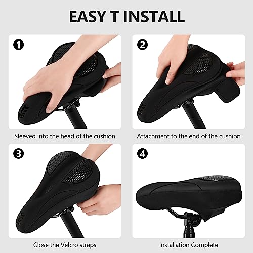 Bike Seat Cushion Gel Padded Bike Seat Cover Extra Soft Comfy for Men Women Comfort,with Peloton Stationary, Exercise, Mountain Bikes, Road & Electric - color: Black