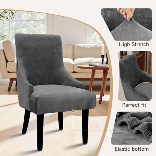 Velvet Wingback Dining Chair Cover Soft Stretch Accent Chair Cover Slipcover Thick Plush Wing Back Chairs Covers Furniture Protect Washable Chairs Protector Covers for Dining Room (Dark Grey, 2) - color: Dark Grey