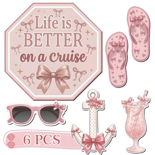 Kanayu 6 Pcs Pink Bow Cruise Door Decorations Magnetic Large Ship Decorations Magnets Anchor Cruise Decor Car Fridge Magnet Decal for Carnival Stateroom Door - style: Pink Bow