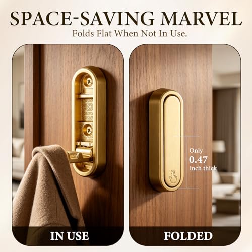 Folding Wall Hooks Gold, 2 Pack Heavy Duty Zinc Alloy Folding Coat Hooks, Foldable Wall Hook for Hanging Clothes, Bags, Hats, Towels, Keys (Gold, 2 Pack) - color: Gold, size: 2 Pack
