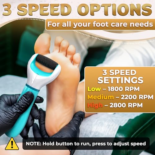 Electric Foot Callus Remover for Feet, 3 Speeds Up to 2800 RPM | Foot Sander & Hard Skin Remover, Replaceable Roller, Dust Cap, Pedicure Tools for Feet Care, Anti-Slip Ergonomic Grip - color: Blue and White Callus Remover
