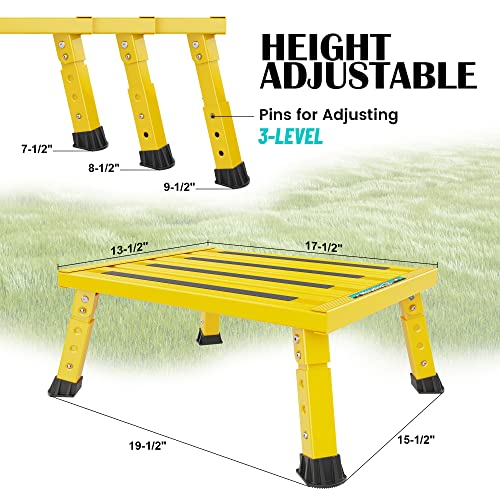 Marudina Large Platform RV Steps, 3-Level Adjustable Height Aluminum Folding Step Stool, Light Folding Anti-skidding RV Step, Supports Up to 1,000 lb (17.5" X 13.5" Large Platform) | 17.5"x13.5" Large Platform,Aluminum Frame,Non-Slip Rubber Feet,Quick Fol
