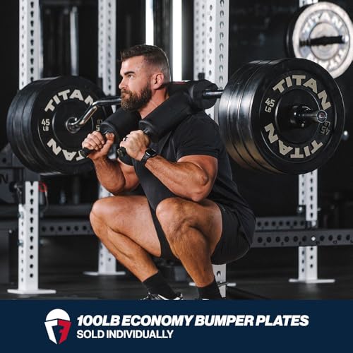 Titan Fitness Economy Series Black Olympic Bumper Plates, Durable Rubber Exterior with Steel Core, Weightlifting and Strength Training Weight Plate - size: 100 LB Single