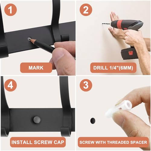 Coat Rack Wall Mounted,6 Coat Hooks for Hanging Coats,Metal Double Hook Rack Hook Rail,Coat Rack with Hooks,Wall Mount Coat Hanger for Hat Towel Purse Robes (2 Pack Black, 6 Hooks) - color: 2 Pack black