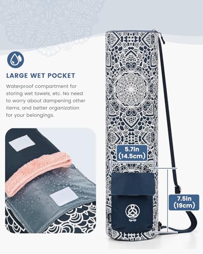 Gonex Yoga Mat Bag with Full-Zip Design, Fits Most Mats | 600D Oxford Fabric, Wet Pocket, Front Zip Pocket, Adjustable Strap, Fits Mats up to 26" - color: Navy Blossom