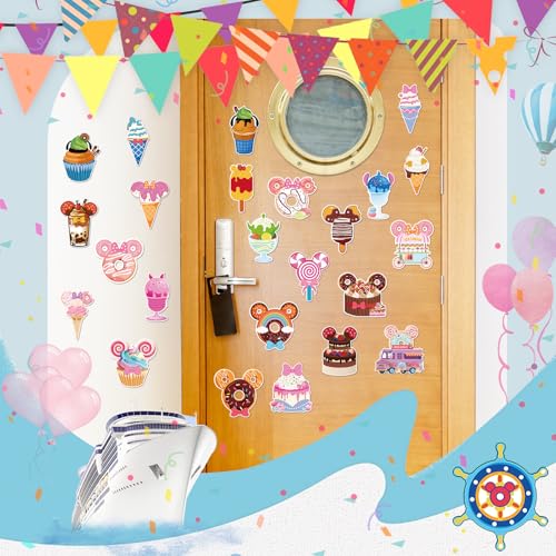 RiVolTa Mouse Cruise Door Magnets - 24 Pcs Cute Mice Decorations Magnets Ice Cream Ship Cabin Magnetic Stickers Funny Animal Stateroom Accessories Refrigerator for Carnival Summer Party Locker Decor - color: Afternoon Tea