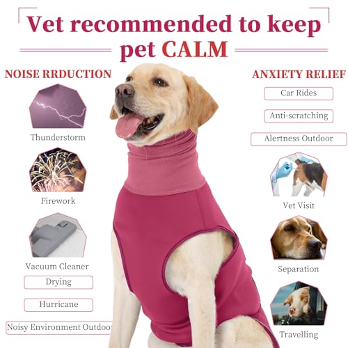 ROZKITCH Dog Anxiety Calming Hoodie, Soft Neck Wound Cover with Long Turtleneck, Breathable Anti-Anxiety Vest for Vet Visits with Adjustable Fit Rosered M - color: RoseRed, size: M