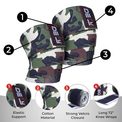 DEFY Knee Wraps for Weightlifting - Provides Knee Support for Powerlifting, Squats & Fitness Workouts - color: Green Camo