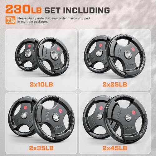 XDDIAS Rubber Weight Plates for Barbell, 2-Inch Olympic Grip Plate for Strength Training, Weightlifting and Bodybuilding in Home & Gym, Solid Cast Iron Weight Plates Pair and Sets - color: 230LBS Set (Pair of 10, 25, 35, 45)