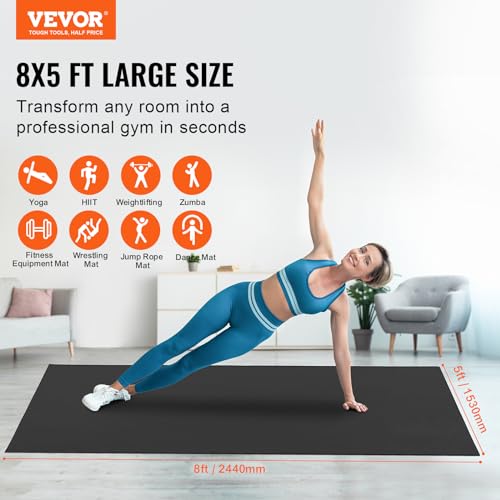 VEVOR Large Exercise Mat, 12'x6'/10'x6'/9'x6'/8'x6'/8'x5'/7'x5'/6'x4' (7mm) Extra Thick, Non Slip High Density Premium Workout Mat, Exercise Yoga Mat for Men & Women, Fitness & Exercise Mat with Bag & Carry Strap, for All Types of Home Yoga, Pilate & Floo