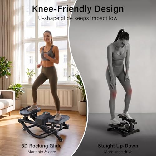 Rock Stepper for Exercise at Home, Low-Impact Side to Side Rocking Stair Stepper with Resistance Bands, Full Body Home Fitness Workout Equipment, 330LBS Weight Capacity