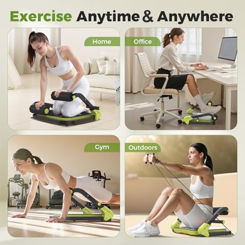 Ab Machine,Sit Up Exercise Equipment& Core Machine,Adjustable Ab Trainer with 3 Resistance Levels and Removable Auxiliary Handle,perfect for home workouts and those looking to lose weight - color: Green