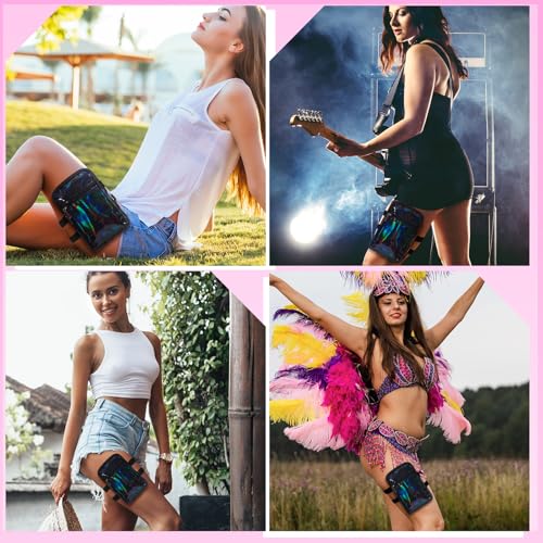 Carnival Leg Bag Holographic Thigh Bag with Adjustable Strap Leg Pouch Harness Women Summer Travel Hiking Pack(Black,Leg Bag) - color: Black, style: Leg Bag