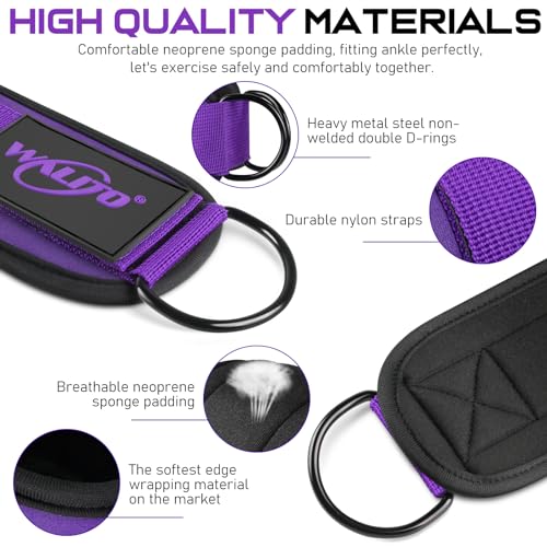 WALITO Gym Ankle Straps for Cable Machines Women & Men - Glute Kickback Ankle Cuff, Adjustable Cable Machine Accessories for Leg Extensions, Hip Abductors & Lower Body Workouts - color: Pair-Purple