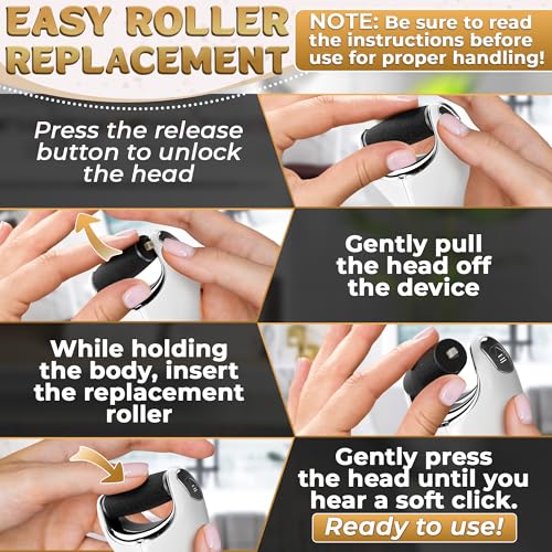 Electric Foot File Callus Remover for Feet, 3-Speed, 2 Rollers | Foot Scrubber Electric, 1800/2200/2800 RPM, 80 & 60 Grit Rollers & Cleaning Brush, LED Indicator for Cracked Heels & Dry Skin - color: White Callus Remover