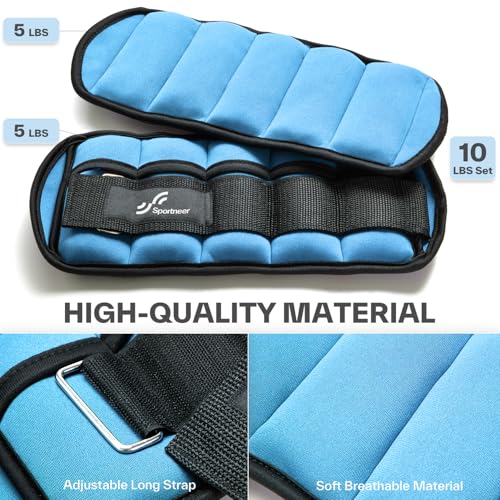 Sportneer Adjustable Ankle Weights Set - 1 Pair (2-10 lbs) Removable Sandbags for Women & Men, Comfortable Neoprene Leg Weights for Walking, Running, Pilates, Yoga, Home Workout & Physical Therapy - color: Blue