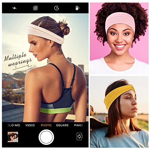 Panleding 12 Pcs Stretchy Headbands for Women, Absorbed Sport Headband Soft Twist Knotted Headbands for Daily Life Yoga Workout - color: Dark Serial