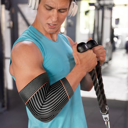 Tennis Elbow Sleeve,Elbow Compression Sleeve, Elbow Brace For Tendonitis and Tennis Elbow,Golfers, Arthritis, Bursitis. Elbow Pain Relief,Weightlifting, Fit for Men & Women - color: Orange, size: Medium