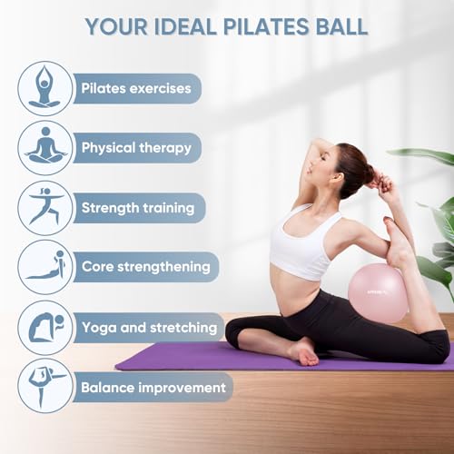 APEXUP 9 Inch Pilates Ball Small Exercise Ball for Yoga, Fitness, Balance, Core Workout, Physical Therapy - color: Soft Pink