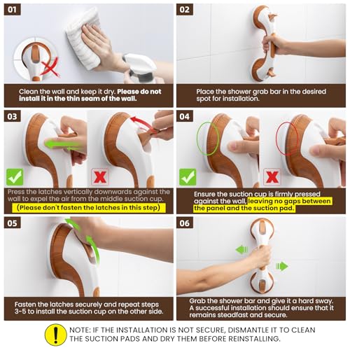 TAILI Grab Bars for Bathtubs and Showers 2 Pack Suction Grab Bar, Heavy Duty Shower Handle Removable Bath Handrails for Seniors and Elderly, Bathroom Safety Grip No Drilling Waterproof, Wood Grain, G9 - color: Wood Grain, size: 12.2"