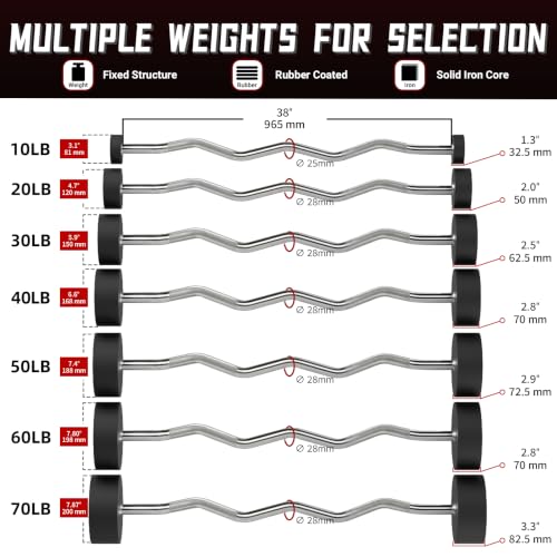 Rubber Coated Fixed Barbell, Pre-Loaded Weights EZ Curl Solid Steel Barbells, Weighted Bar for Weightlifting Exercise, Bodybuilding, Strength Training, Squat Rack & Bench Press - style: 60LB